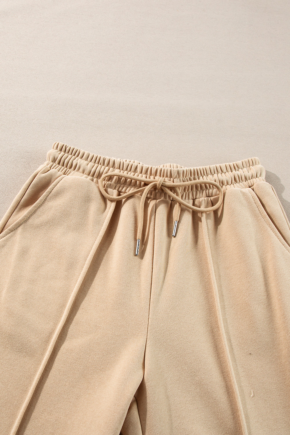 Solid Seamed Zipper Jacket and Drawstring Waist Pants Set
