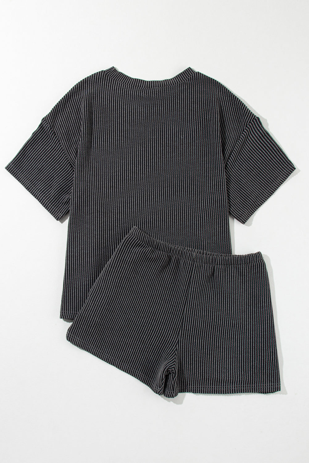 Iceland Blue Ribbed Textured Knit Loose Fit Tee and Shorts Set