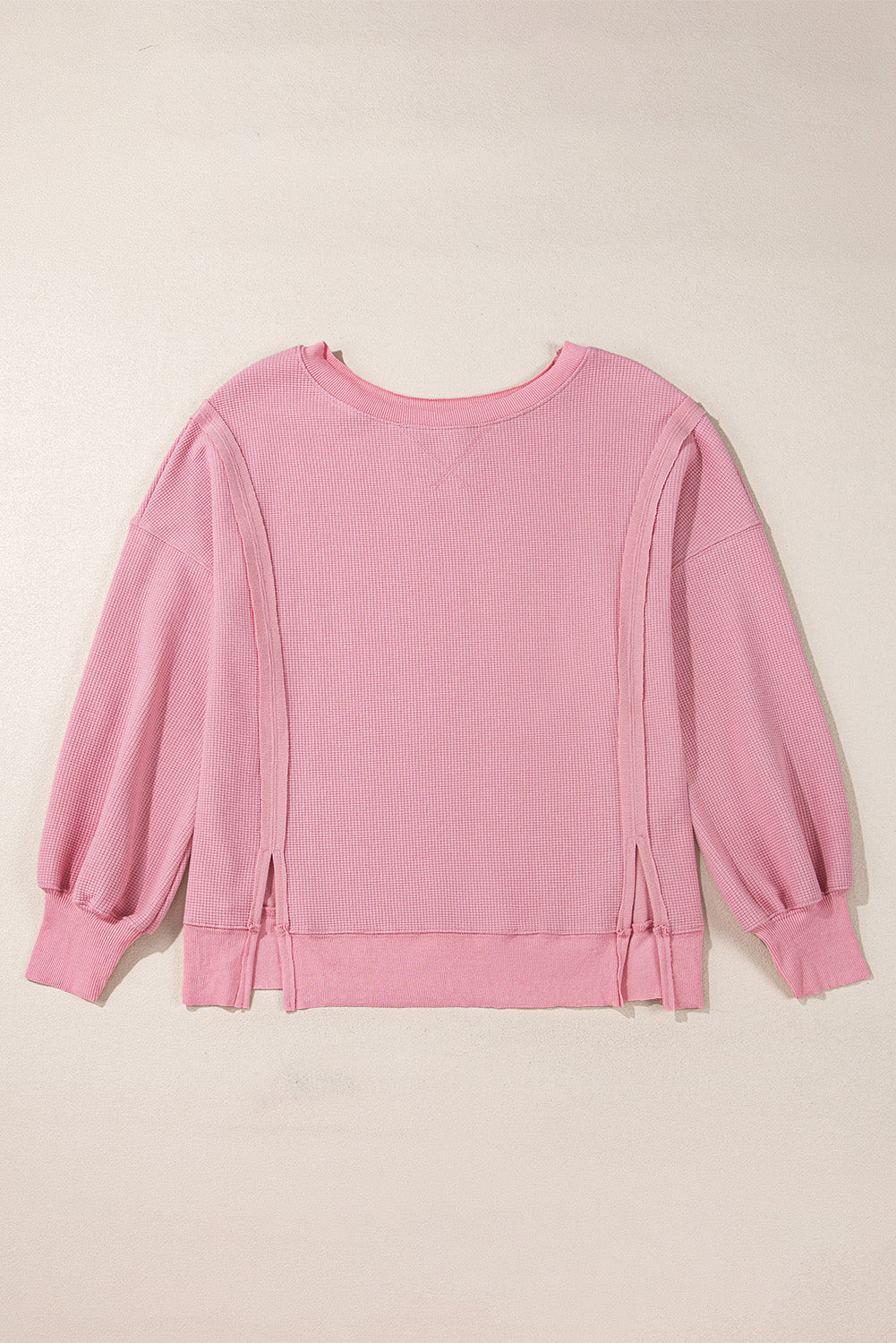 Waffle knit Bishop Sleeve Split Oversized Top