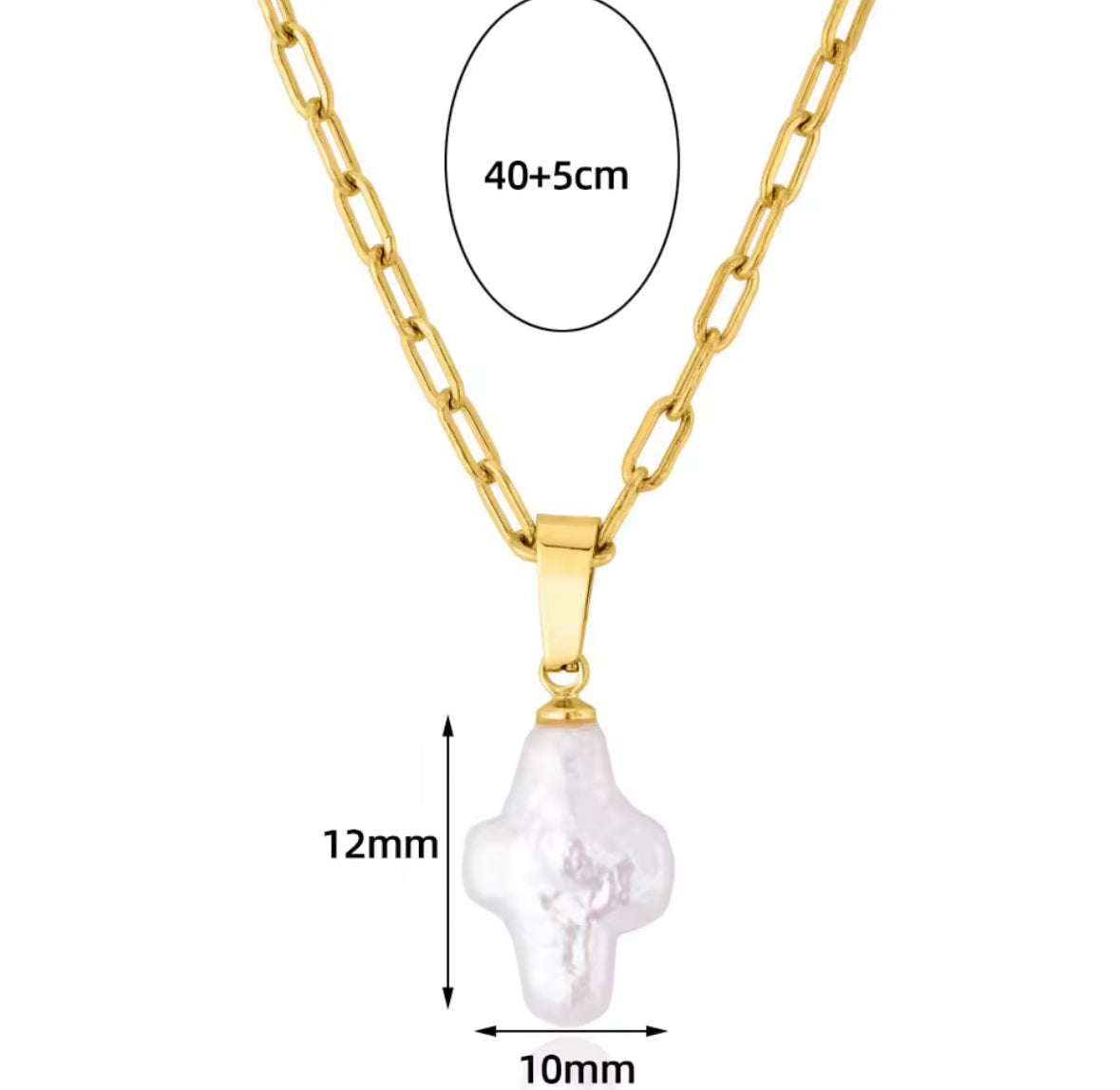 Baroque Natural Pearl Cross Necklace for Women White Pearl Pendants Link Chain Stainless Steel Necklaces