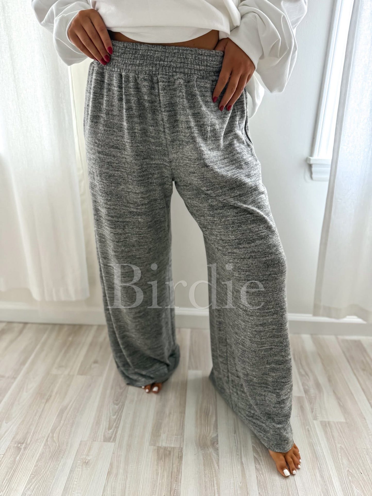 BIRDIE PREORDER Luxe Lounge Wide Leg Pants in Light Gray
