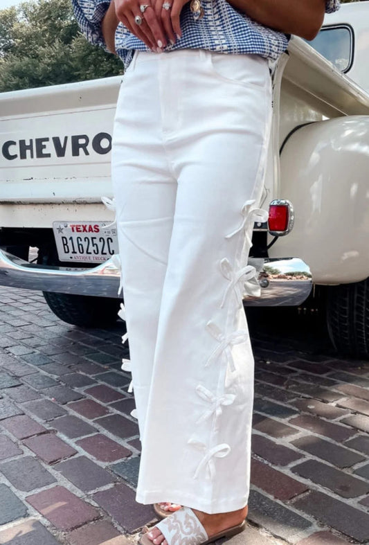 Bow knot side detail straight leg loose jeans