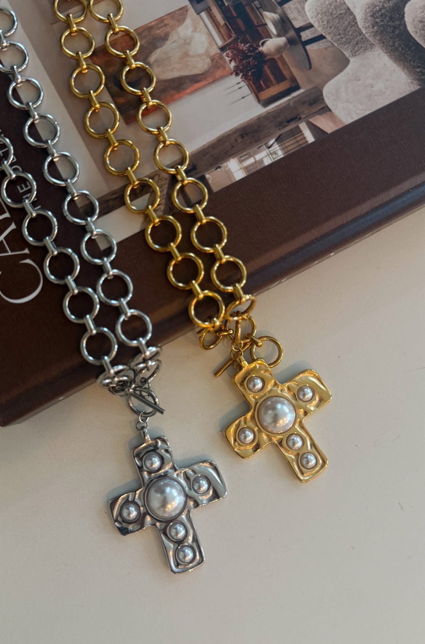 The Harper Pearl Cross Necklace