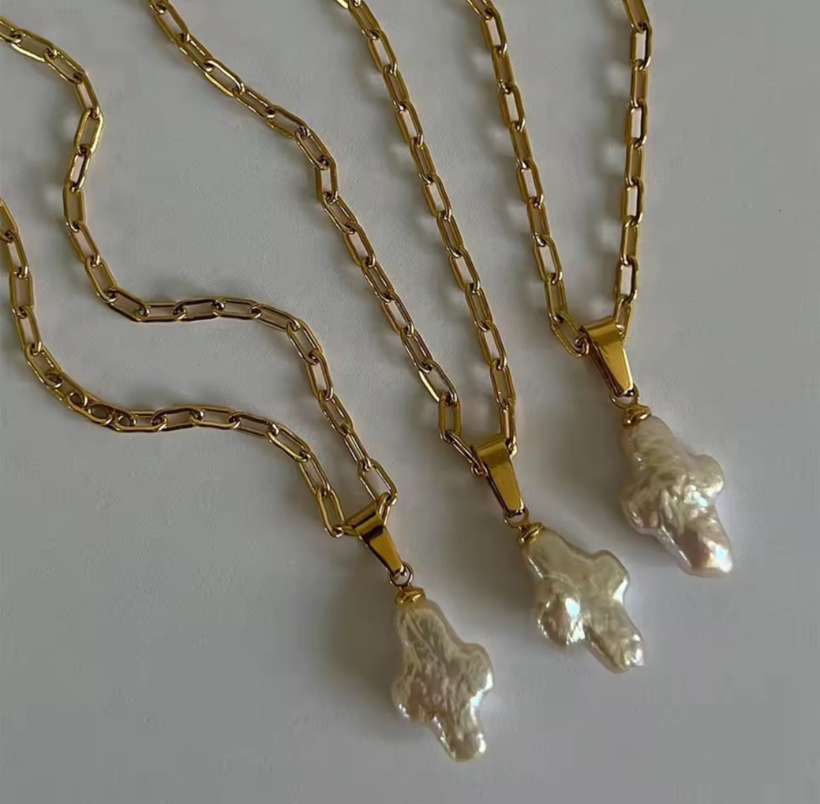 Baroque Natural Pearl Cross Necklace for Women White Pearl Pendants Link Chain Stainless Steel Necklaces