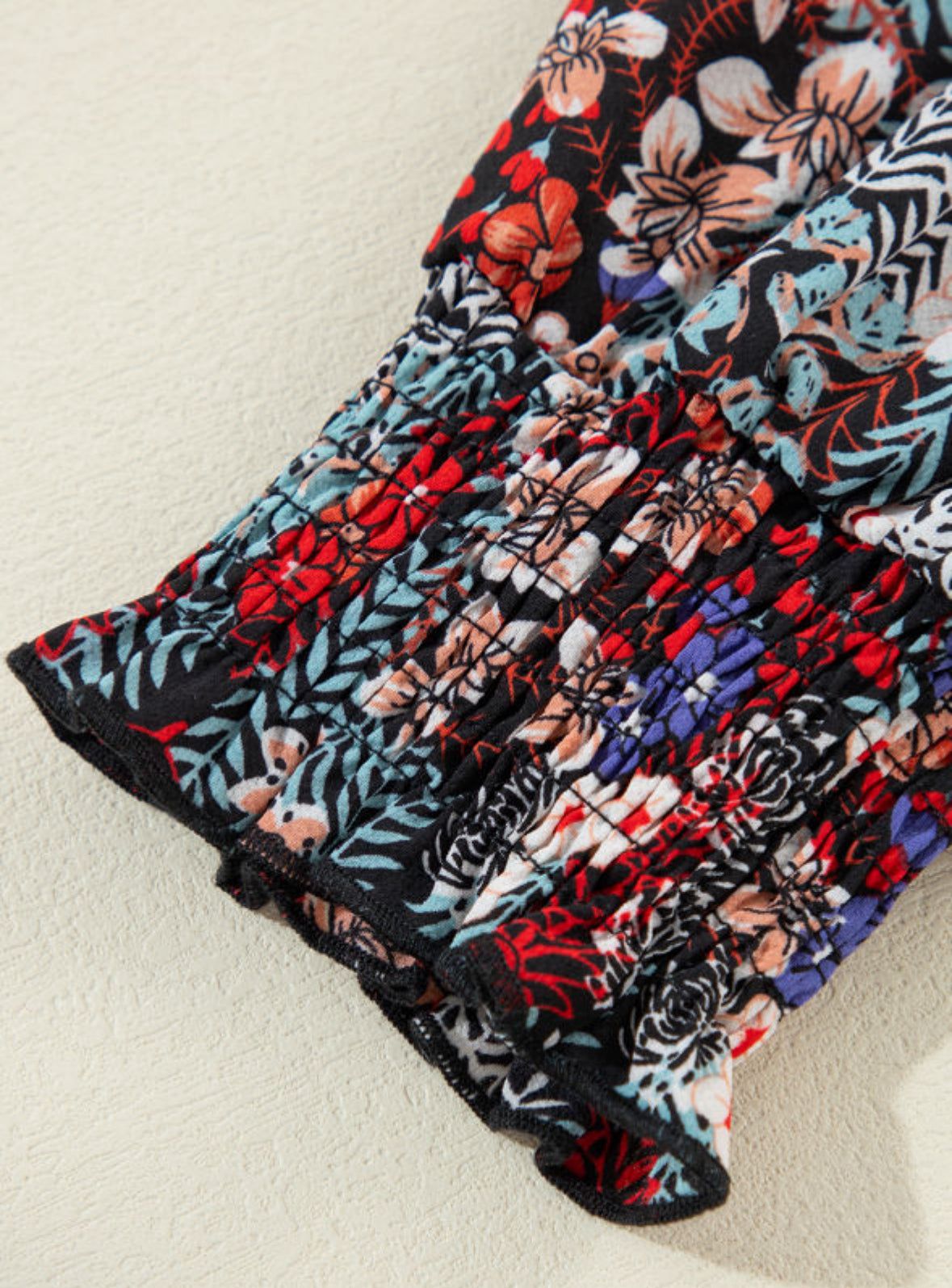 Blue chestnut Ruffle tiered floral sleeve blouse