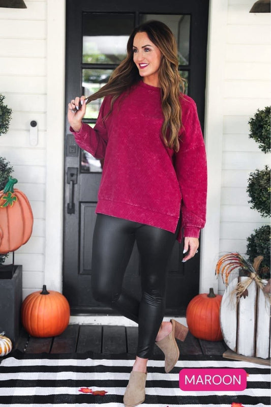 Alexis Corded Vintage Pullover- Maroon