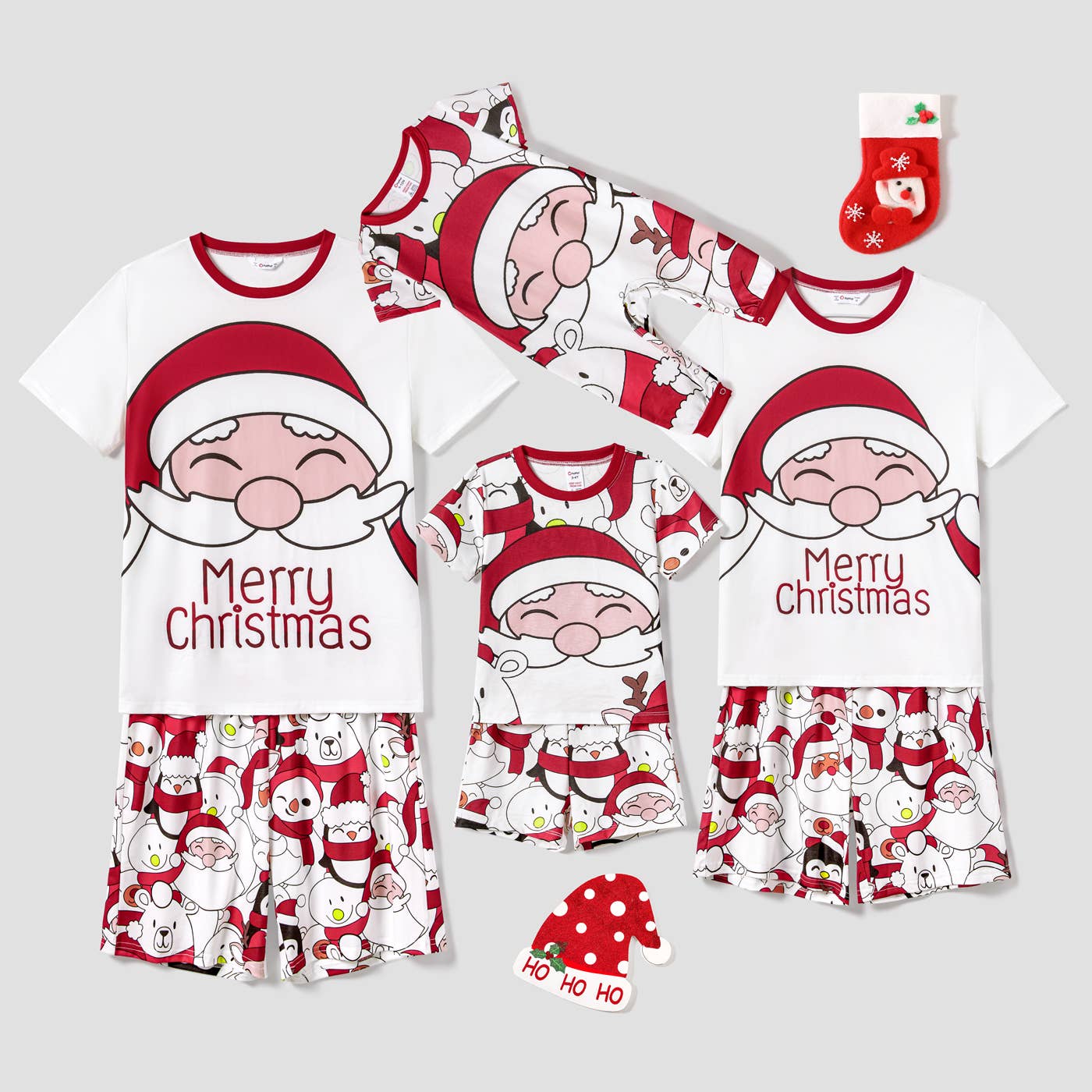 Christmas Santa and Snowman Family T-shirts & Shorts Pajamas
