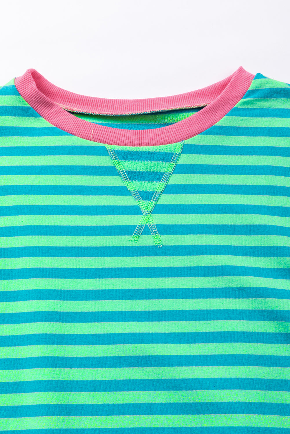 Blue Stripe Oversized Contrast Trim Pullover Sweatshirt