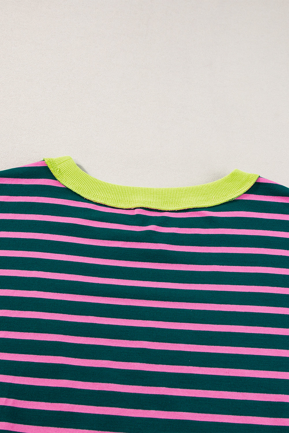 Pink Stripe Oversized Contrast Trim Exposed Seam High Low T Shirt