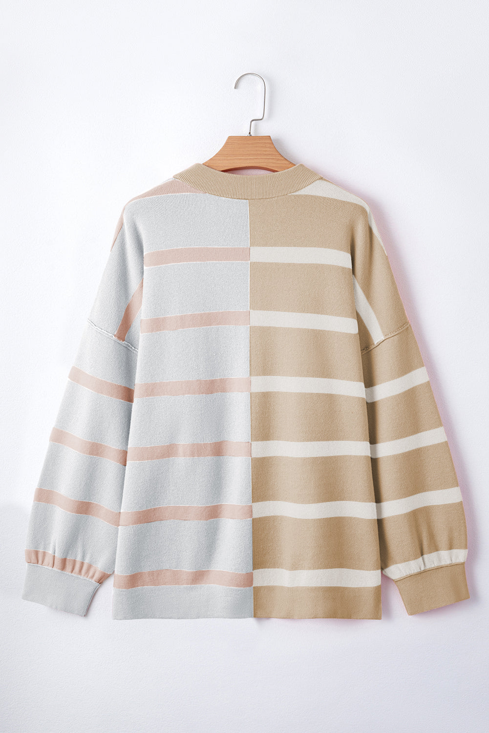 Light French Beige Colorblock Oversized Sweater
