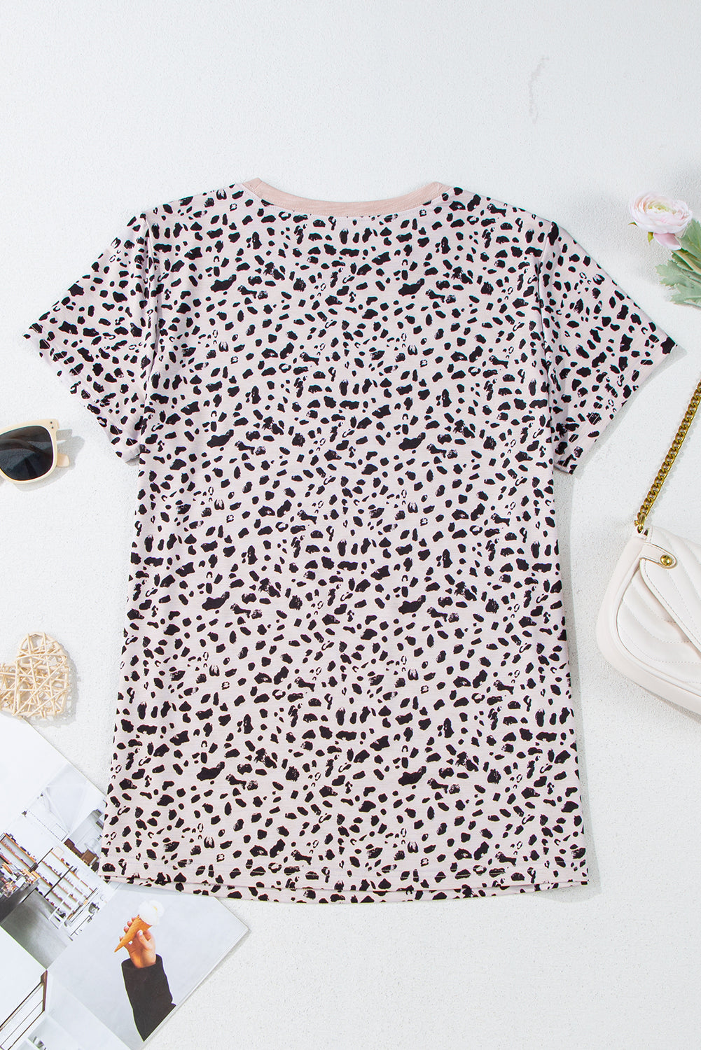 Apricot Animal Spotted Print Round Neck Long Sleeve Top