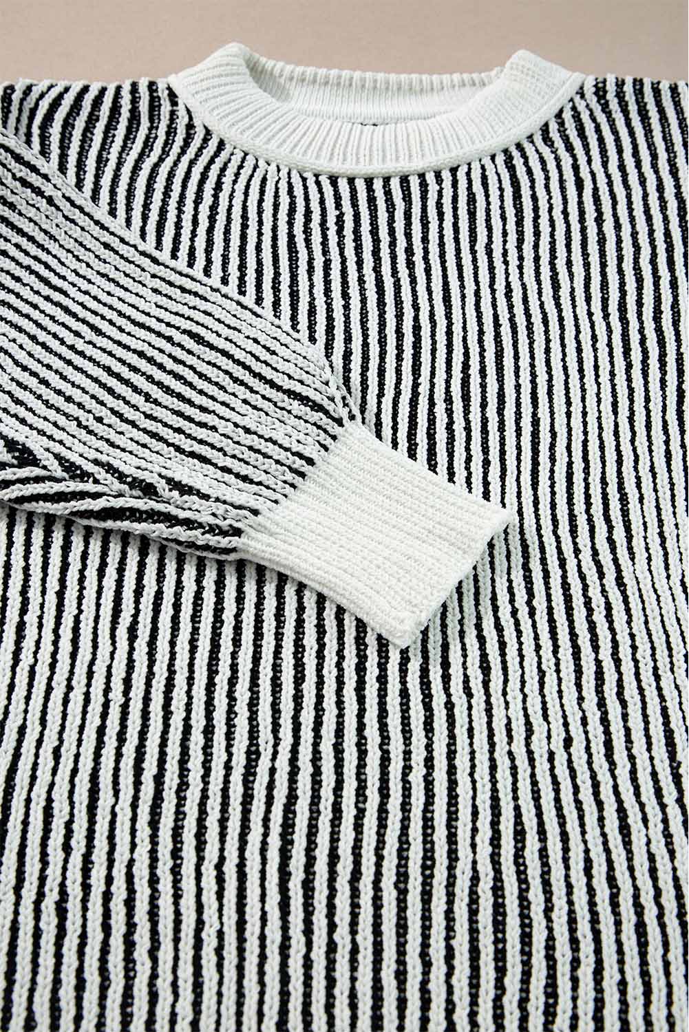 Chestnut Striped Textured Knit Contrast Edge Loose Sweater