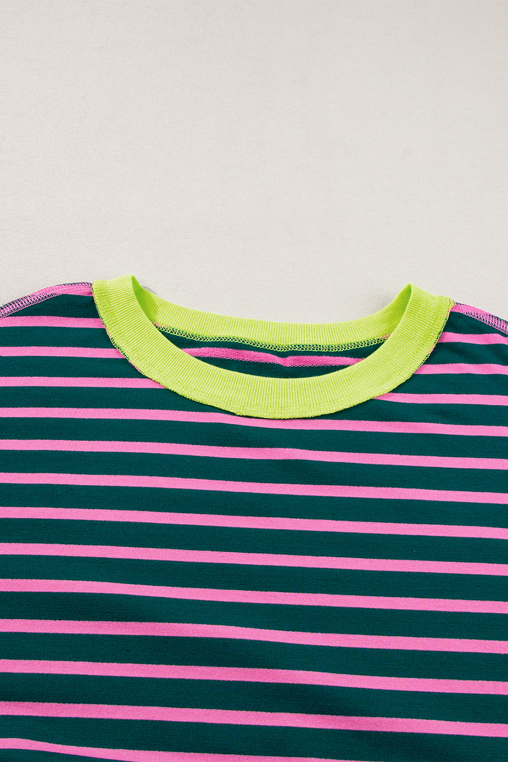 Pink Stripe Oversized Contrast Trim Exposed Seam High Low T Shirt
