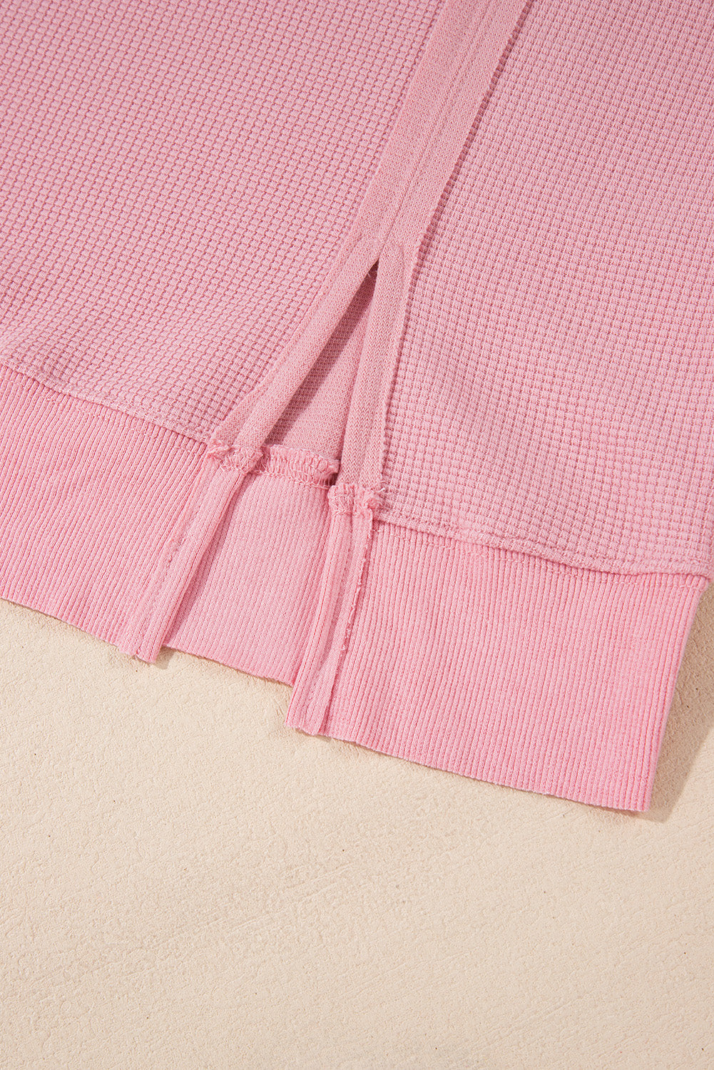 Waffle knit Bishop Sleeve Split Oversized Top