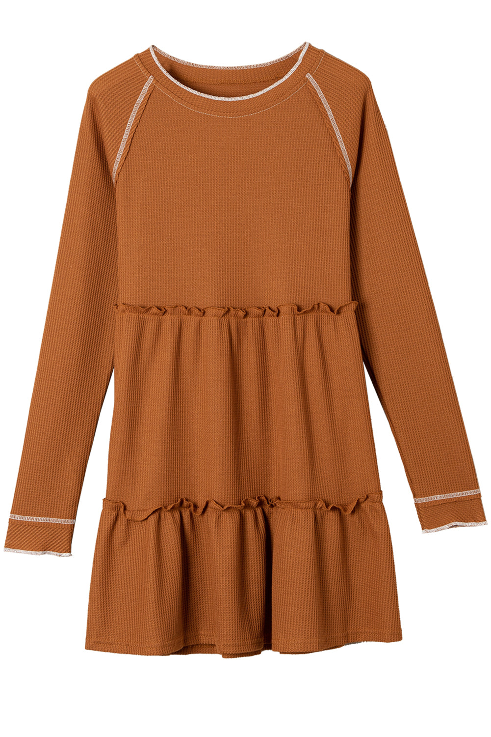 Brown Textured Round Neck Long Sleeve Top