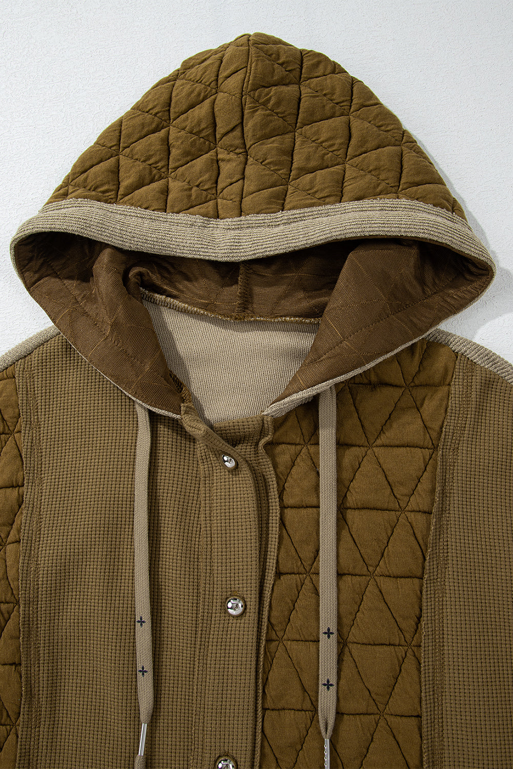 Light Blue Quilted Textured Patchwork Loose Fit Hooded Jacket