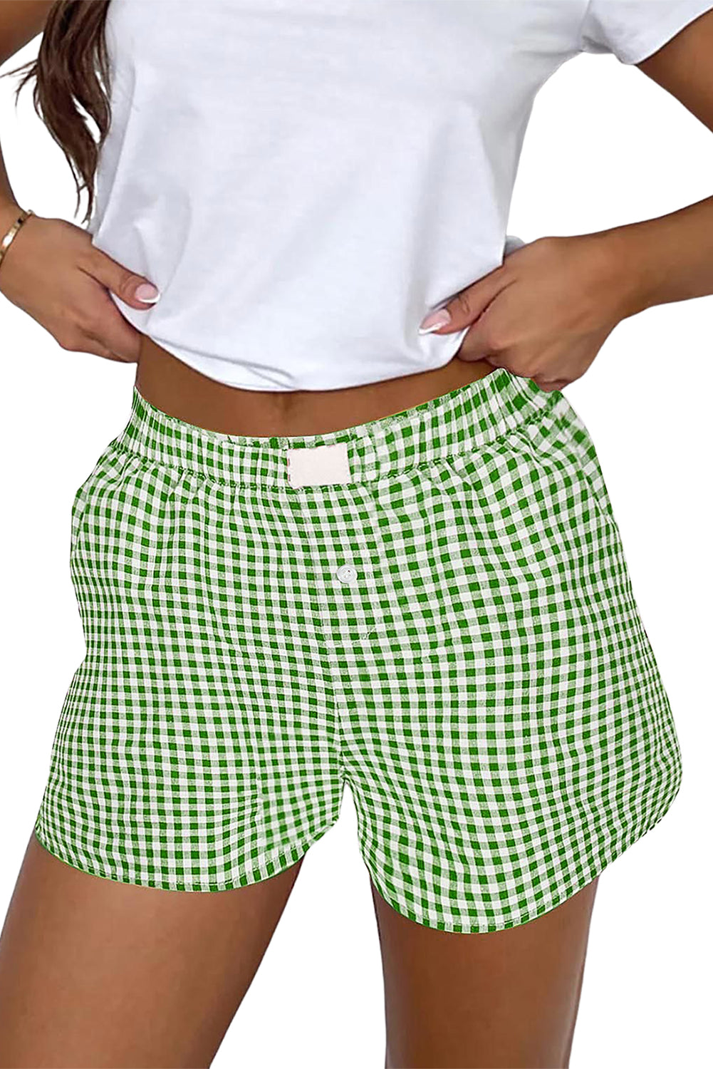 Red Gingham Printed High Waist Shorts