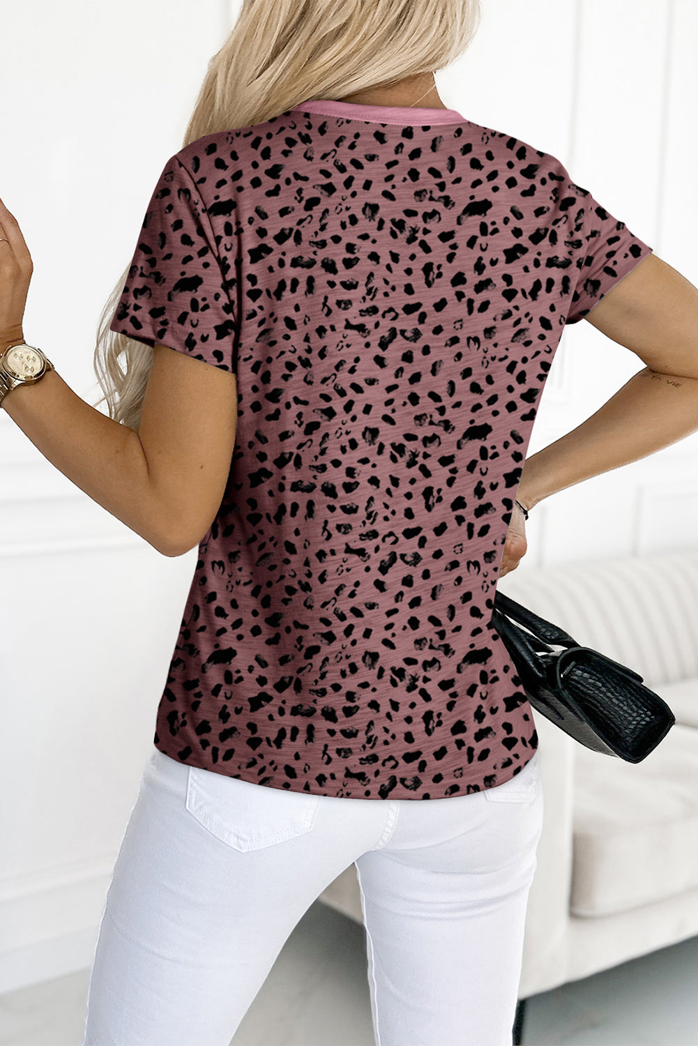 Apricot Animal Spotted Print Round Neck Long Sleeve Top